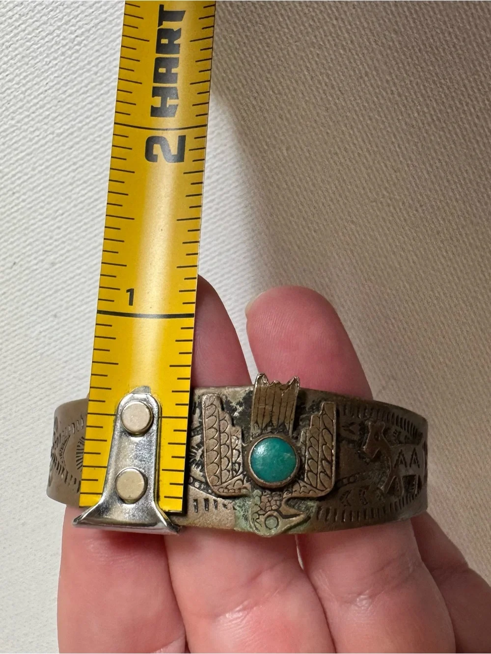 Vtg Nickel Silver Genuine Turquoise Thunderbird Horse Cuff Bracelet Southwest